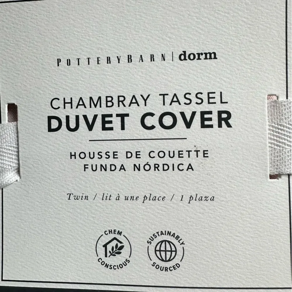 NWT Chambray Cotton Tassel Duvet Cover Blush Twin